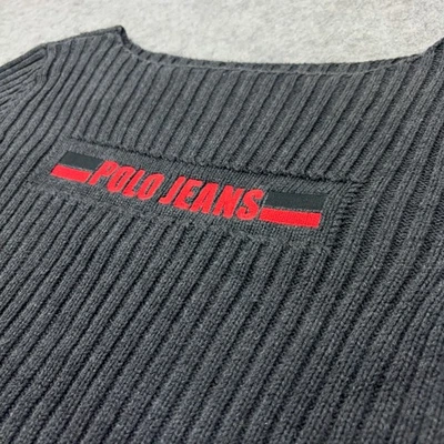 De Colección Ralph Lauren Polo Jeans Co Y2K Suéter Para Mujer Grande Gris/Negro Rojo Acanalado L Foto 1 de 4