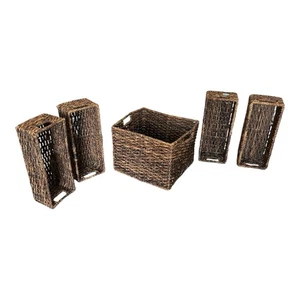 Natürliche Abaca Weiden Aufbewahrung Körbe 4er Set Braun Handgewebt Organizer Dekor - Bild 1 von 15