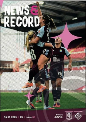 ASTON VILLA WOMEN V LONDON CITY LIONESSES 16/11/25 WSL OFFICIAL MATCH PROGRAMME - Image 1 of 2