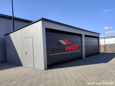 Blechgarage 9x6x2,4m in Farbe mit  Sektionaltoren Werkstatt Fertiggarage Montage - Bild 1 von 4