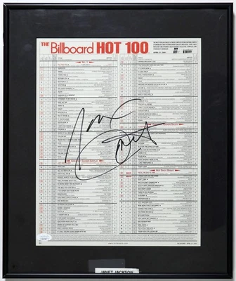 2001 -JANET JACKSON- JSA Signed/Autograph/Auto Framed BILLBOARD HOT 100 - Image 1 of 2