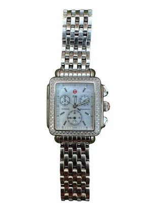 Ladies Michele Deco 33mm Steel Watch with MOP Chronograph Dial & Diamond Bezel. - Image 1 of 4