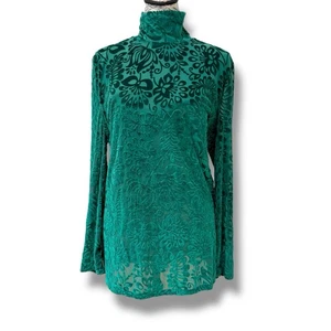 Weiche Umrandung Gr. XL zierlich grün Blumen Laser Cut Samt Tunika Top Bluse - Bild 1 von 6