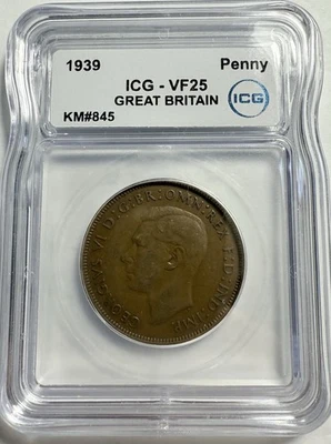 1939 United Kingdom UK Great Britain One 1 Penny - ICG VF25 - Image 1 of 4