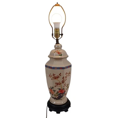 Elegante Lámpara de Mesa Chinoiserie Floral 27" Porcelana Vintage Tarro de Jengibre Foto 1 de 4