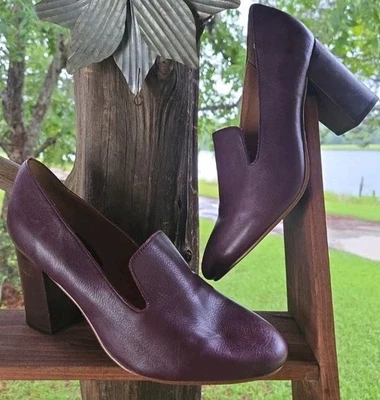Zapatos de tacón de madera bloque de cuero púrpura ciruela Latigo Kala talla 9,5 Foto 1 de 4