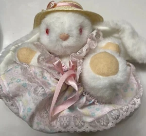 World of Smile Vintage 1992 Easter Bunny Rabbit Plush Pink Eyes Hat Outfit 6” - Picture 1 of 13