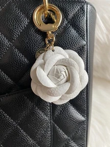 Camellia Flowers Bag Charm Keychain Key Ring Car Charm White - Picture 1 of 2