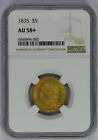 1835 CLASSIC HEAD GOLD HALF EAGLE $5  EARLY GOLD COIN  NGC GRADED AU58  PLUS