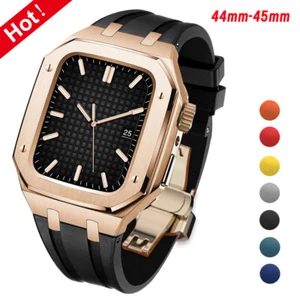 44/45mm For Apple Watch Series987654 SE Mod Kit Stainless Steel Case Rubber Band - Picture 1 of 105