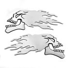 Brand New Motorcycle Tank Car Sliver Flaming Skull 3D Gel Sticker Decal L/R Pair