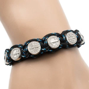 Black And Blue Saint St Benedict Bracelet 8" Adjustable Cord 10 Silver Medals - Picture 1 of 4