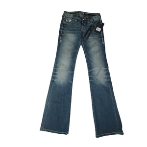 Affliction Jeans Women 24 26x33 Reg Dark Whiskered Blue Patched Jade Boot Cut - Picture 1 of 16
