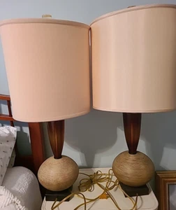 Set 2 HIVO VAN TEAL Mid-Century Modern Lucite Acrylic Table Lamps w/ Shades MCM - Picture 1 of 15