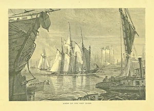 New York City 1872 Scene East River waterfront Harry Fenn Original Tall Ships - Picture 1 of 1