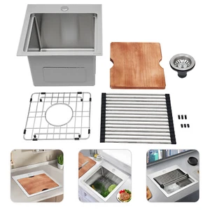 15 x 15 Inch Stainless Steel Drop-in Bar Sink Topmount Kitchen Sink Single Bowl - Picture 1 of 20