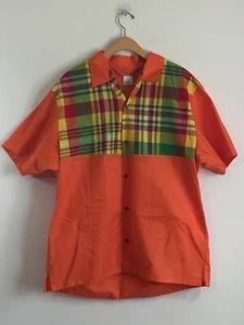 Camicia Mr. Mr. Neal TTBS-1060 arancione e a quadri manica corta con bottoni taglia XL vintage - Foto 1 di 5