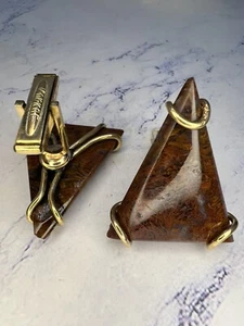 Vintage Triangle Agate 12k Yellow Gold Filled Cufflinks - Picture 1 of 6