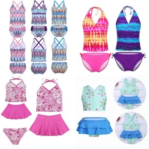Girls Tankini Swimsuit Kids Tops+Shorts Bikini Swimwear Bath Swimming Costumes - Picture 1 of 37