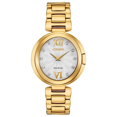 Citizen Eco-Drive Women's Diamond Accent Makers Gold Roman Watch 34MM EX1512-53A - Image 1 of 4