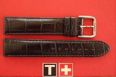 TISSOT 19MM SILVER BUCKLE BROWN CROCO GRAINED LEATHER WATCHBAND WATCH BAND STRAP - Image 1 of 3