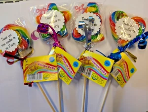 Birthday Party Rainbow Lollipops Hard Candy 30g Personalised Label - Picture 1 of 5