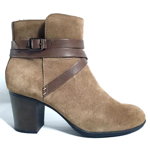 Clarks Ankle Boots Brown Suede Leather Heels Size 6 - Picture 1 of 16