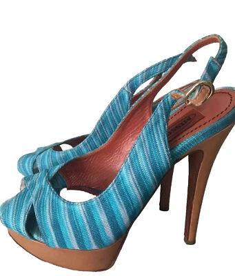 Sandalias MISSONI 37.5 7 Turquesa Usadas en Excelente Condición! Foto 1 de 4