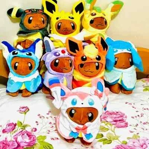 Eevee Plush Eeveelution Doll Toy Poncho Holiday Monster Stuff Animal Gift 8in - Picture 1 of 12