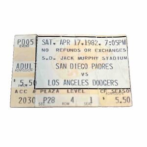 4/17/1982 Los Angeles Dodgers at San Diego Padres Ticket Stub Eric Show W Garvey