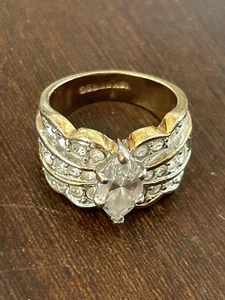 18K GE Ring Size 7 Solitaire Gold Tone Rhinestones - Picture 1 of 7