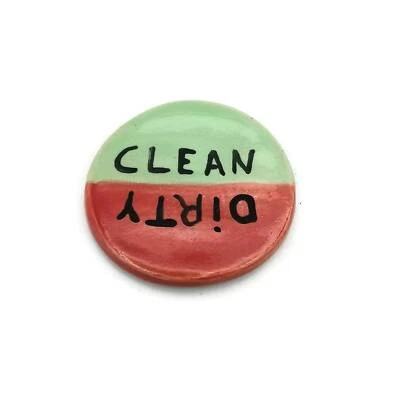 Handmade Ceramic Large Clean Dirty Dishwasher Magnet, Round Refrigerator Magnet - Image 1 of 4