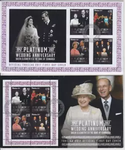 Stamps 2017 Tokelau platinum wedding anniversary QE2 pair & mini sheet on 2 FDCs - Picture 1 of 1