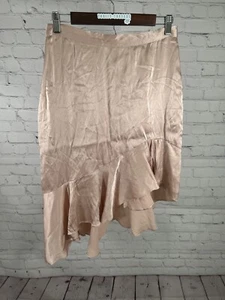 Leith Satin Asymmetrical Blush Pink Ruffle Hem Back Zip Lined Skirt Women’s M - Picture 1 of 13