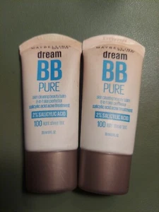 2 MAYBELLINE Dream BB Pure #100 Light Sheer Tint - 2% Salicylic Acid - Picture 1 of 2