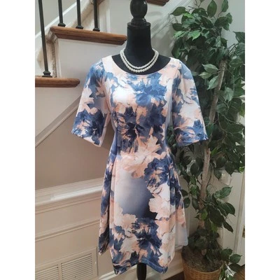 Vestido Tiana B Azul Buceo Poliéster Cuello Redondo Manga 3/4 Informal Hasta la Rodilla 6 Foto 1 de 4