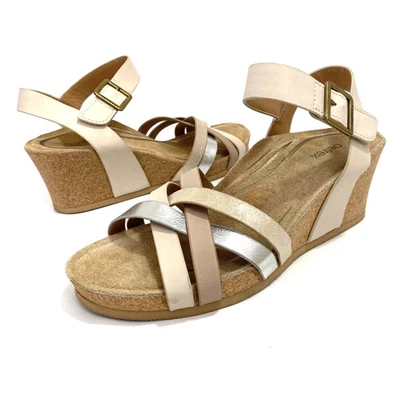 Sandalias de cuña Aetrex talla 7 sandalias de cuero con correa en el tobillo y punta abierta Foto 1 de 4