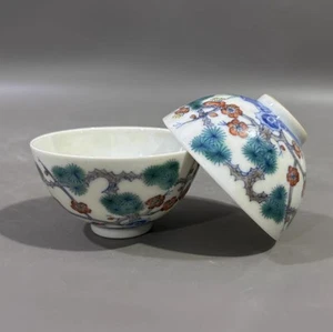 A PairCollectable Art Hand Painting Dou Polychrome Porcelain Pine bamboo plumCup - Picture 1 of 10