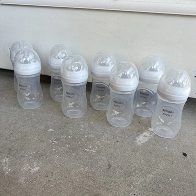 LOT OF 8 - Phillips Avent Natural Bottles Nipples & Tops 9oz Plastic Complete - Image 1 of 4