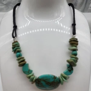 Faux Turquoise Beaded Necklace Chips Crescent Moon Vintage  - Picture 1 of 11