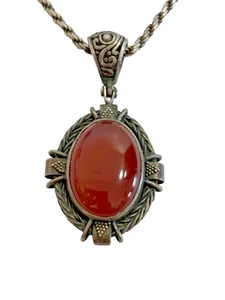 Sterling Silver 925 Carnelian Cabochon Oval Stone Pendant 22" 33g Necklace AF - Picture 1 of 7