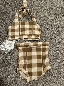 NEU Kate Quinn 12-18 Monate Mädchen Zweiteiler Retro Neckholder Badeanzug grün beige - Bild 1 von 4