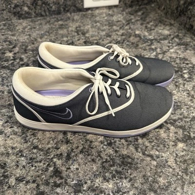 Туфли для гольфа Nike Lunarlon серые холщовые с фиолетовой подошвой 549593-400 женские размер 9,5 - Изображение 1 из 4