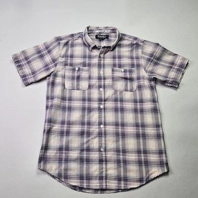 Ezekiel Men's MEDIUM Plaid Flannel Shirt - Purple Cream Short Sleeve Utility_B9 - Image 1 of 4