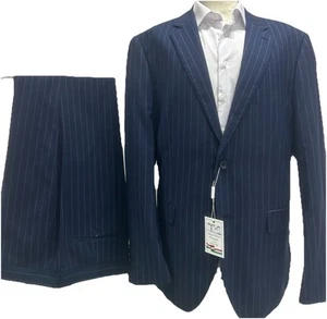 Traje Hombre Made IN Italy Azul Raya Diplomática Drop 7 Slim 44 46 48 50 52 54 - Imagen 1 de 15