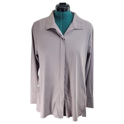 Camisa para mujer MarlaWynne talla L púrpura con cuello abotonado elástico túnica bolsillos Foto 1 de 4