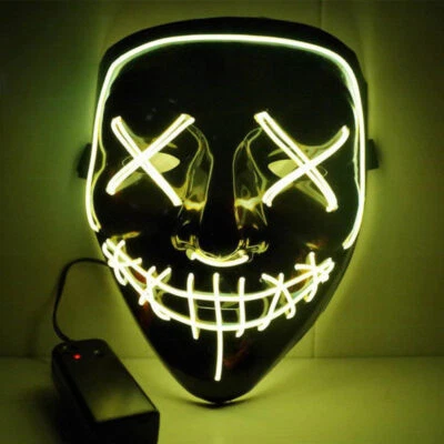  Halloween LED Glow Full Mask EL Wire Light Up The Purge Movie Rave Dance Party - Image 1 of 4