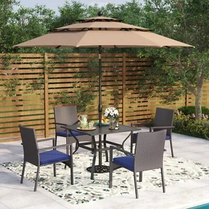 6 Piece Outdoor Dining Set Patio Furniture Table and Chairs Set with Umbrella - Picture 1 of 12