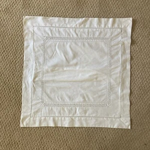 Vintage White Hemstitched Cotton Pillow Cover 17” Square Cottagecore Shabby Chic - Picture 1 of 5