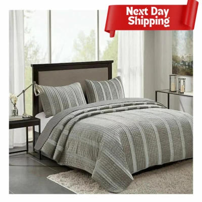 Juego de edredón Harmony Velvet & Slub satinado cosido al arroz gris 2 piezas tamaño doble Foto 1 de 2